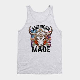 "American Made" American Flag & Bull Skull Tank Top